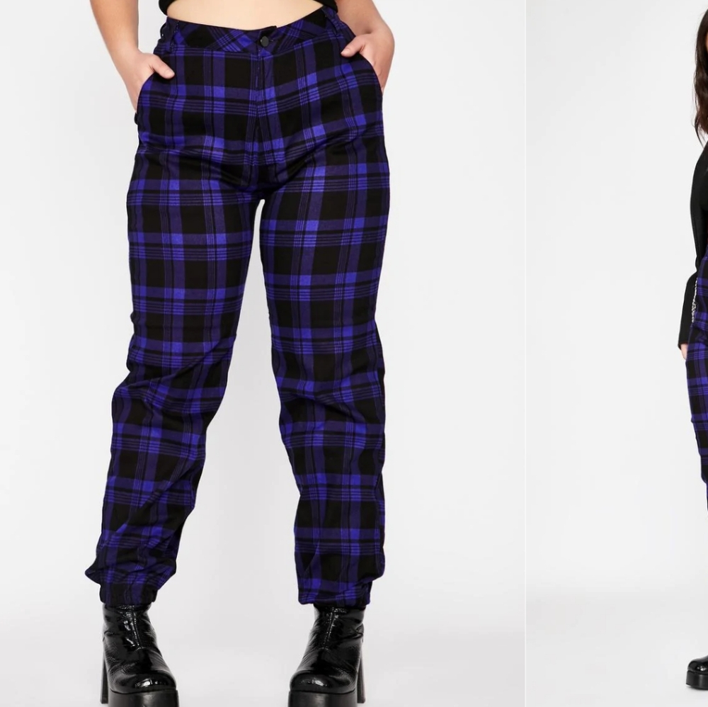 Dolls Kill Plus 3X Plum Bad Misconduct Plaid Joggers